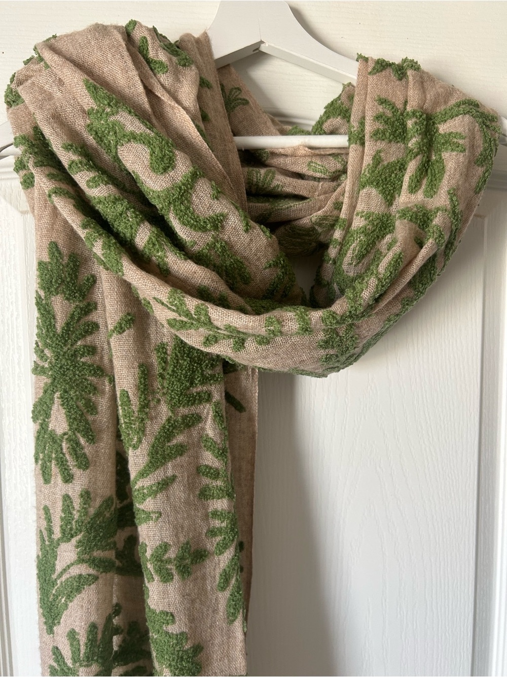 Beige and Green Botanical Throw Scarf - Home Accents